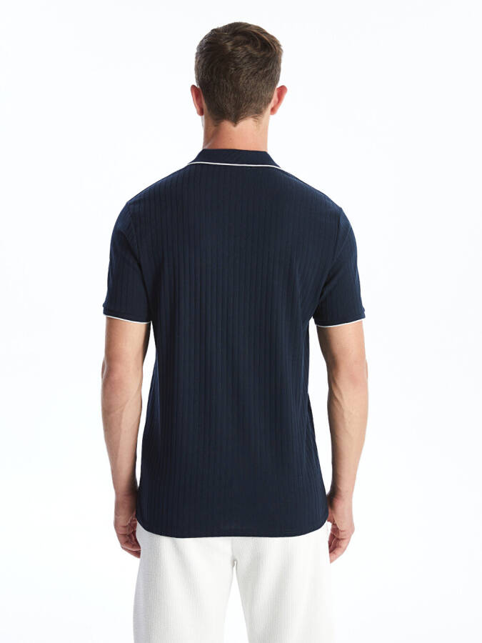 Men's Short Sleeve Polo Shirt with Textured Fabric - 15