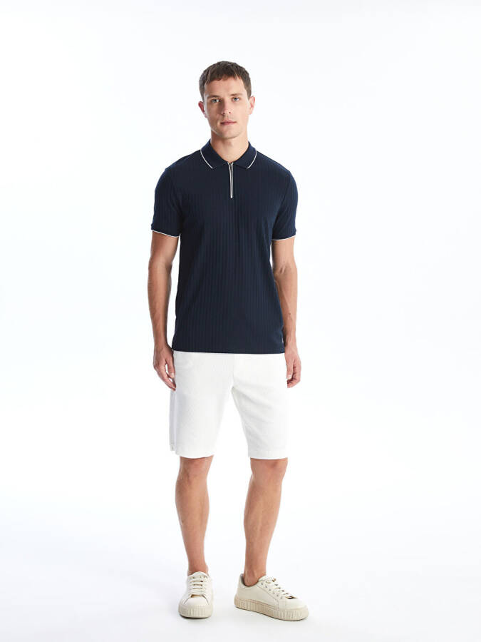 Men's Short Sleeve Polo Shirt with Textured Fabric - 3