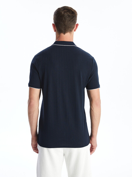 Men's Short Sleeve Polo Shirt with Textured Fabric - 6