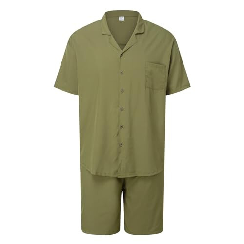 Men's Short Sleeve Shorts Two Piece Set Solid Color Button Down Collar Shirt Plus Size Casual Beachwear Pant Coat - 1