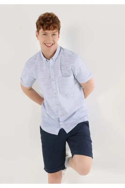 Men's short sleeve slim fit blue shirt - COLIN’S