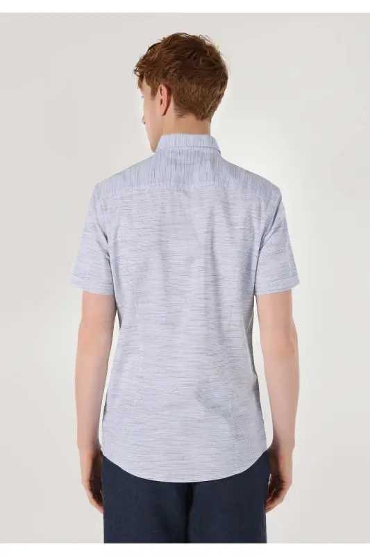 Men's short sleeve slim fit blue shirt - 2