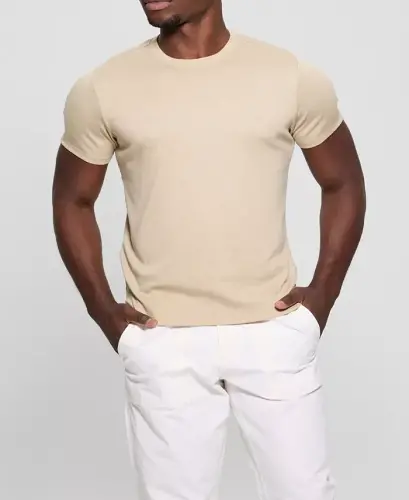 Men's Short Sleeve Solid Granada Crew Shirt-Tan - 1