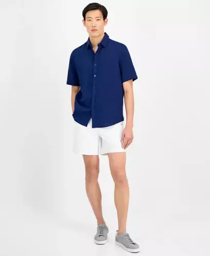 Men's Short-Sleeve Solid Textured Shirt, Created for Modazone - ALFANI (1)