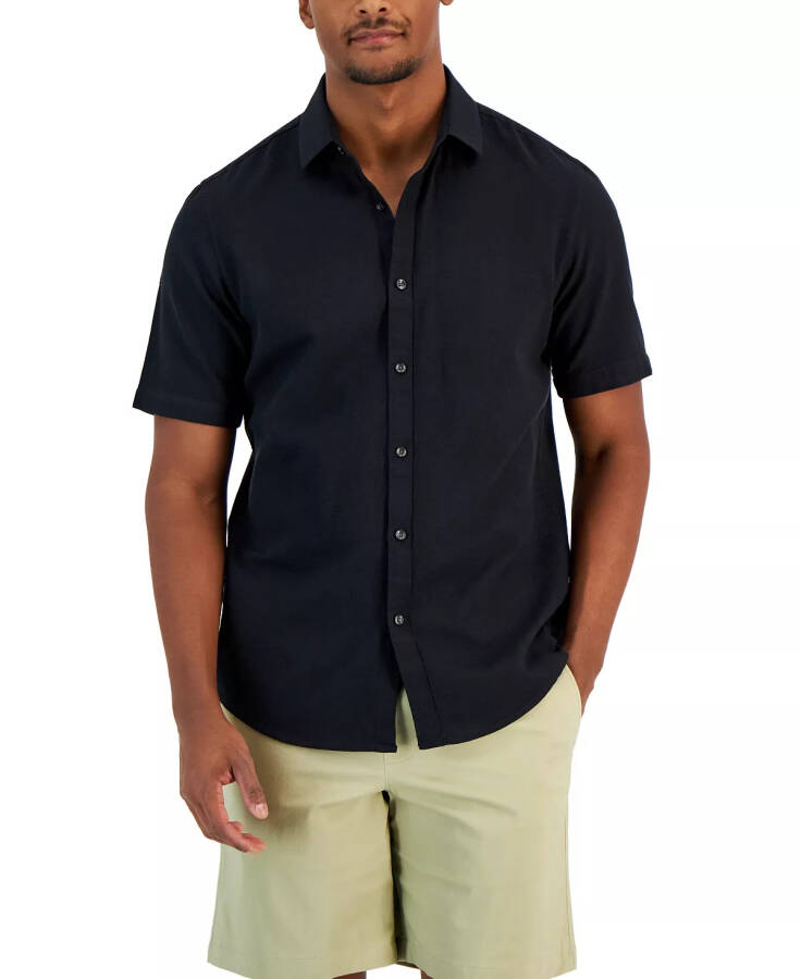 Men's Short-Sleeve Solid Textured Shirt, Created for Modazone Deep Black - 4