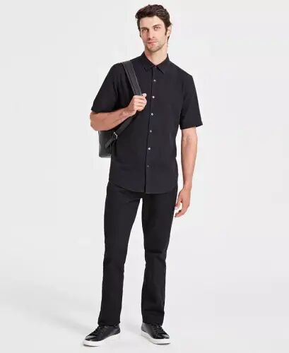 Men's Short-Sleeve Solid Textured Shirt, Created for Modazone - Deep Black - 1