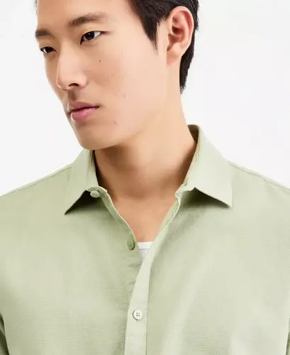 Men's Short-Sleeve Solid Textured Shirt, Created for Modazone - Fig Leaf - 3