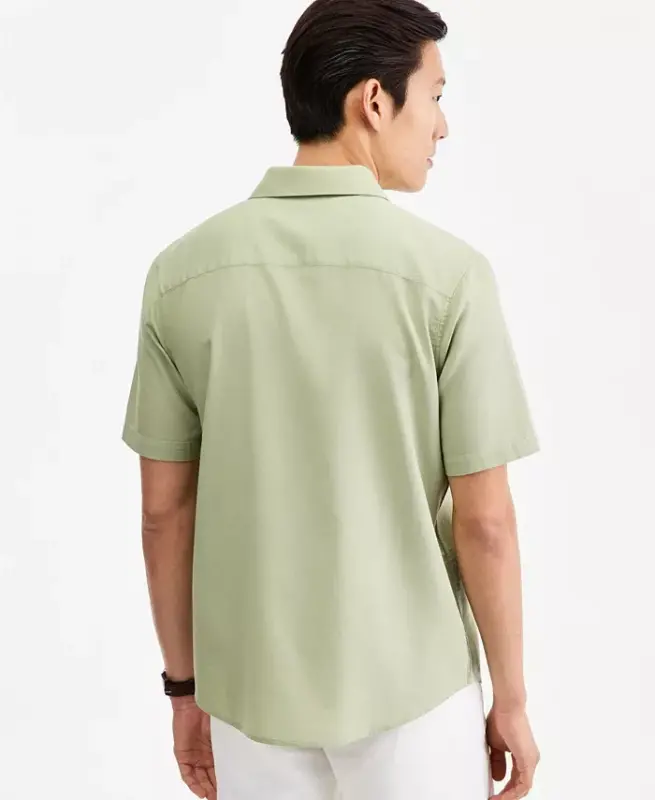 Men's Short-Sleeve Solid Textured Shirt, Created for Modazone - Fig Leaf - ALFANI