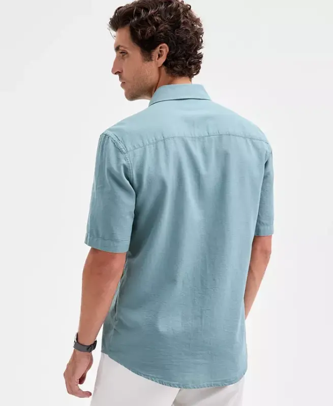 Men's Short-Sleeve Solid Textured Shirt, Created for Modazone - Green Pepper - 4