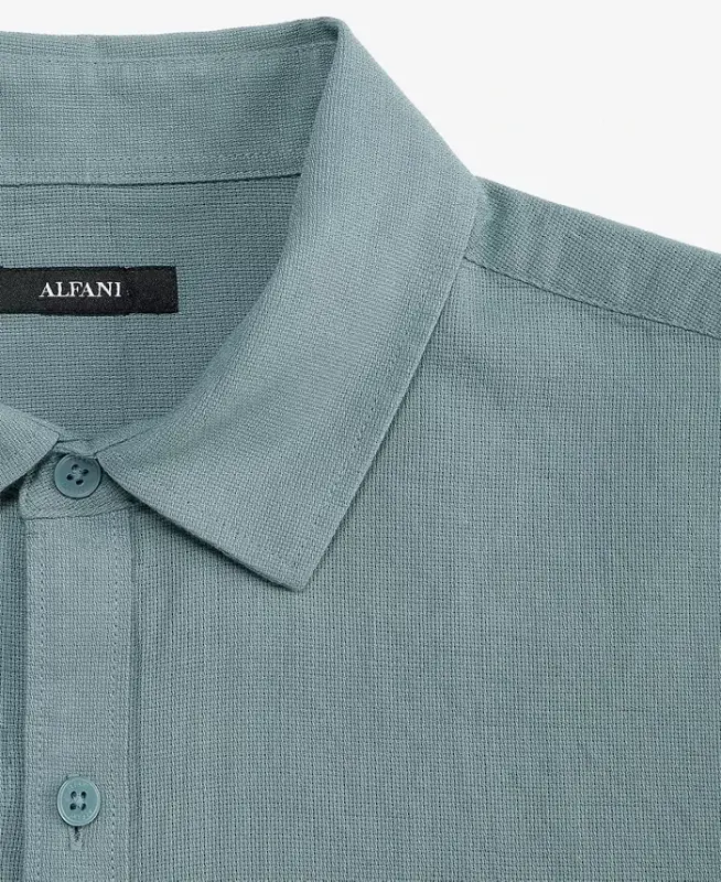 Men's Short-Sleeve Solid Textured Shirt, Created for Modazone - Green Pepper - 5