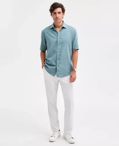Men's Short-Sleeve Solid Textured Shirt, Created for Modazone - Green Pepper - ALFANI (1)