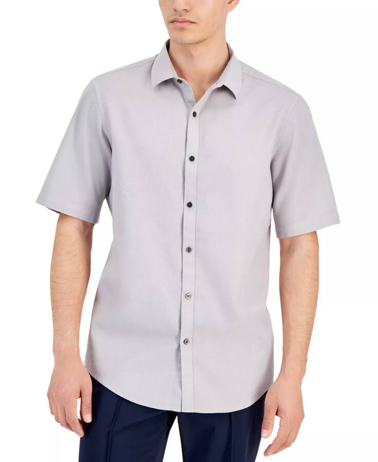 Men's Short-Sleeve Solid Textured Shirt, Created for Modazone Grey Fog - 1