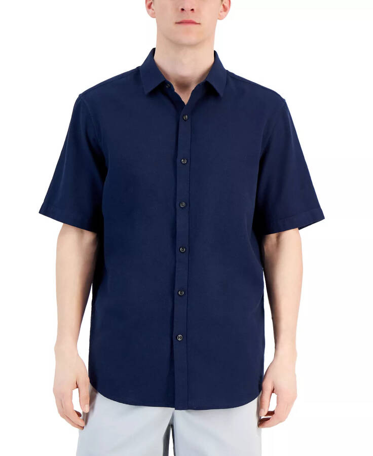 Men's Short-Sleeve Solid Textured Shirt, Created for Modazone Neo Navy - 1