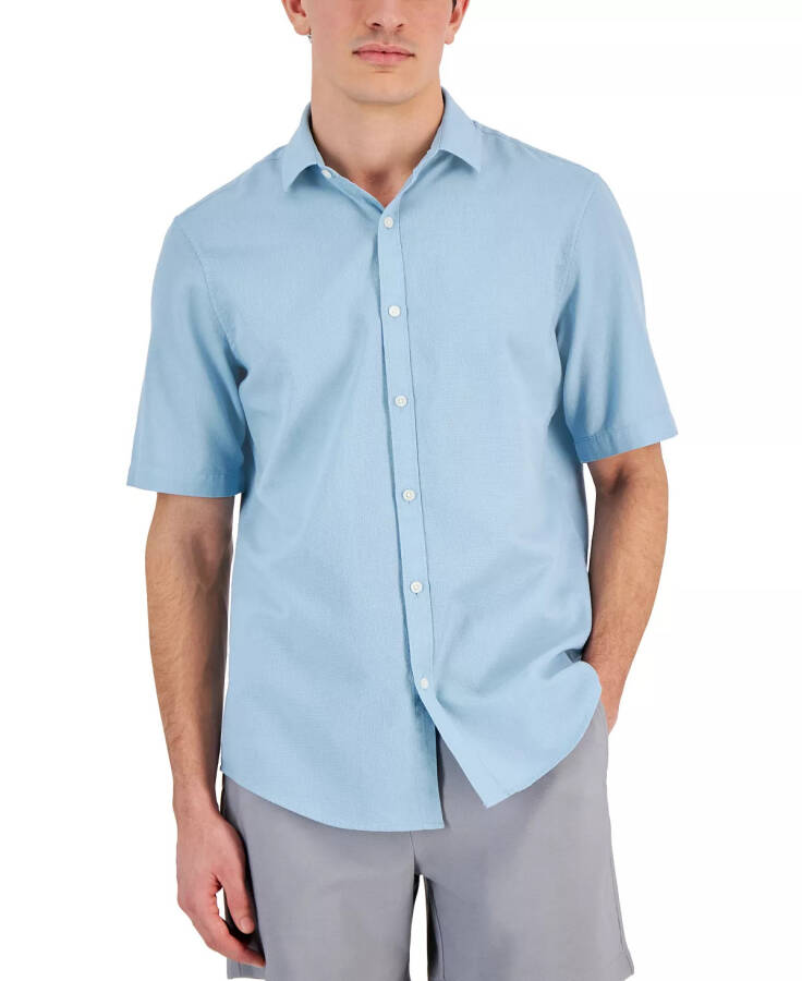 Men's Short-Sleeve Solid Textured Shirt, Created for Modazone Sparrow Blue - 1