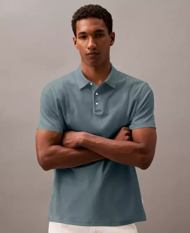 Men's Short-Sleeve Supima Polo Shirt - Stormy Sea - CALVIN KLEIN