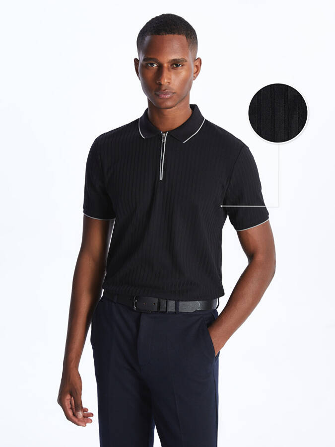 Men's Short Sleeve Textured Polo Shirt - 21