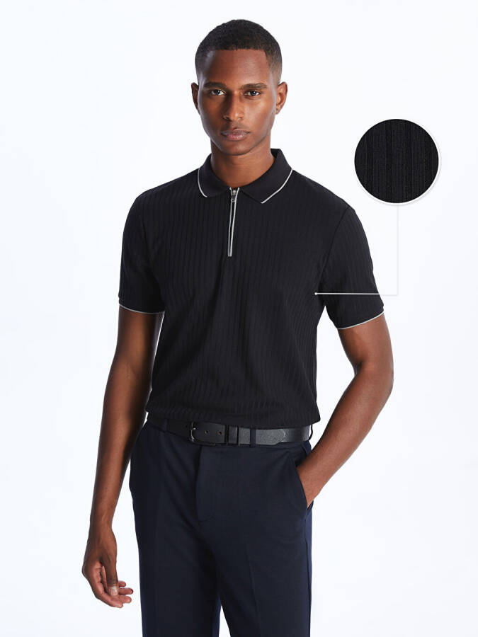 Men's Short Sleeve Textured Polo Shirt - 8