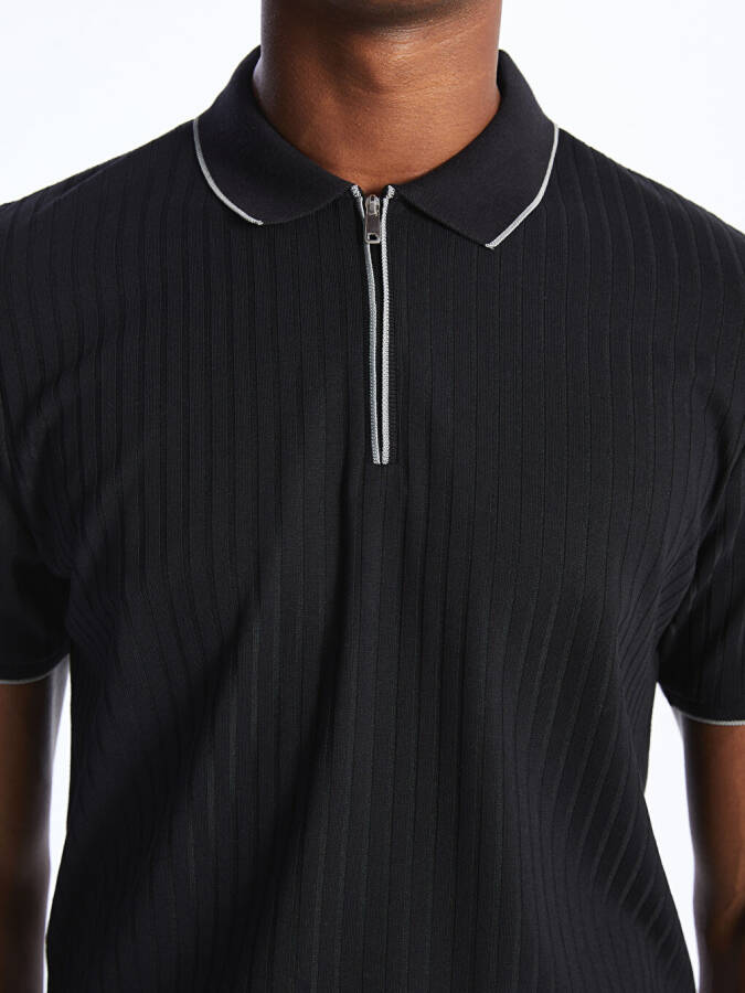 Men's Short Sleeve Textured Polo Shirt - 4