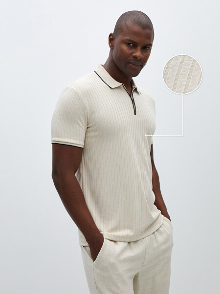 Men's Short Sleeve Textured Polo Shirt - 21