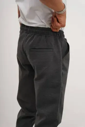 Men's Side Pocket Elastic Waist Drawstring Double Hem Relaxed Fit Jogger Pants-ANTHRACITE - 3