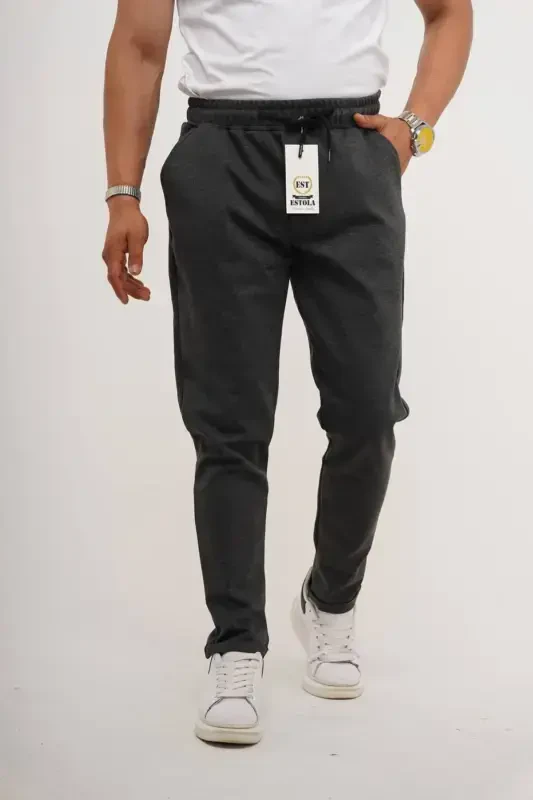 Men's Side Pocket Elastic Waist Drawstring Double Hem Relaxed Fit Jogger Pants-ANTHRACITE - 6