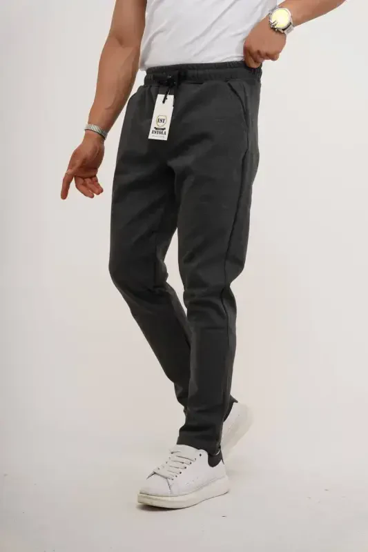 Men's Side Pocket Elastic Waist Drawstring Double Hem Relaxed Fit Jogger Pants-ANTHRACITE - 7