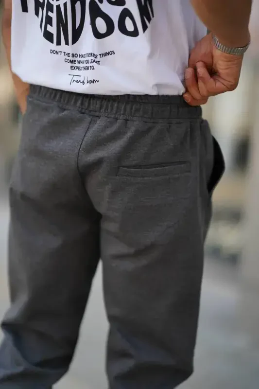 Men's Side Pocket Elastic Waist Drawstring Double Hem Relaxed Fit Jogger Pants-ANTHRACITE - 8