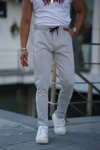 Men's Side Pocket Elastic Waist Drawstring Double Hem Relaxed Fit Jogger Pants-LIGHT GRAY - EST ESTOLA (1)