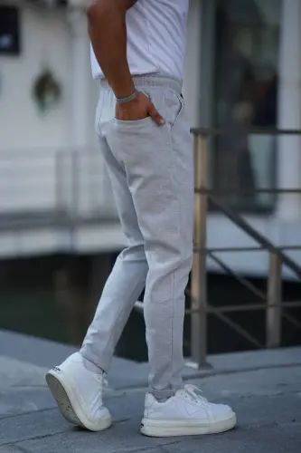 Men's Side Pocket Elastic Waist Drawstring Double Hem Relaxed Fit Jogger Pants-LIGHT GRAY - 3