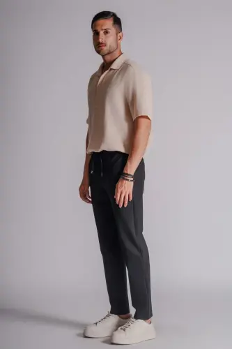 Men's Side Pocket Elastic Waist Relaxed Fit Chino Pants Black-BLACK - BRACCAS (1)