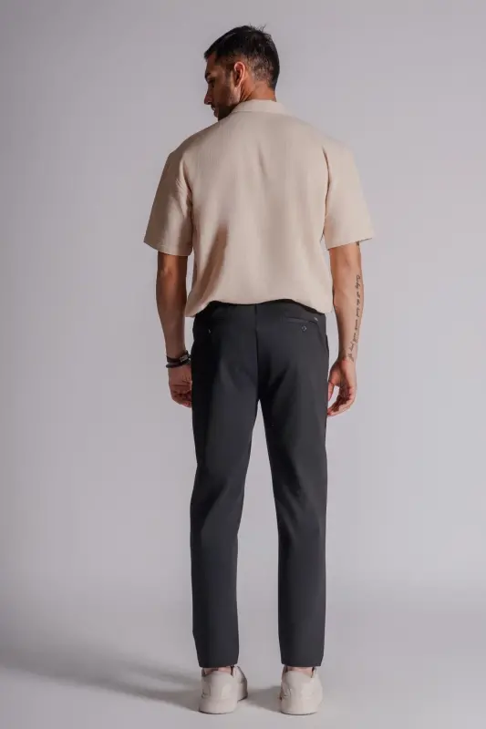 Men's Side Pocket Elastic Waist Relaxed Fit Chino Pants Black-BLACK - 3
