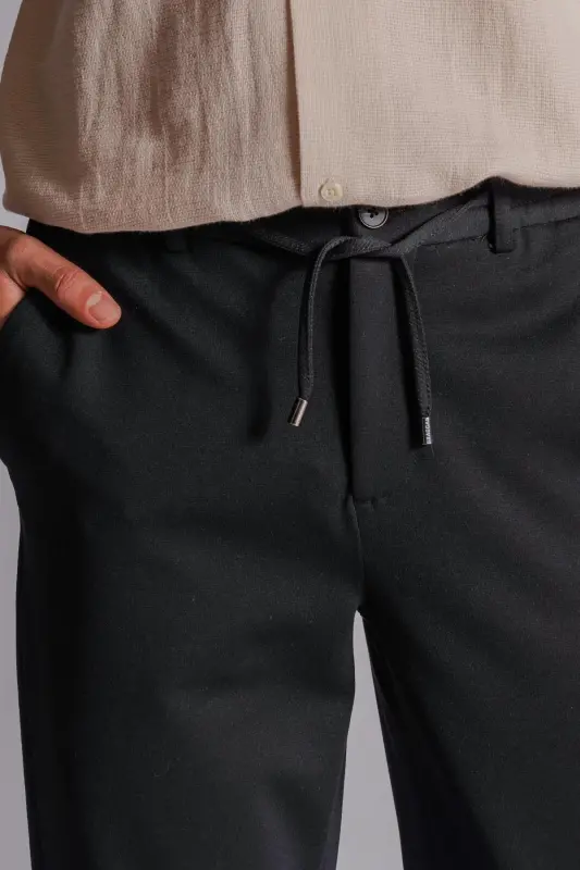 Men's Side Pocket Elastic Waist Relaxed Fit Chino Pants Black-BLACK - 6