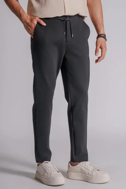Men's Side Pocket Elastic Waist Relaxed Fit Chino Pants Black-BLACK - 7