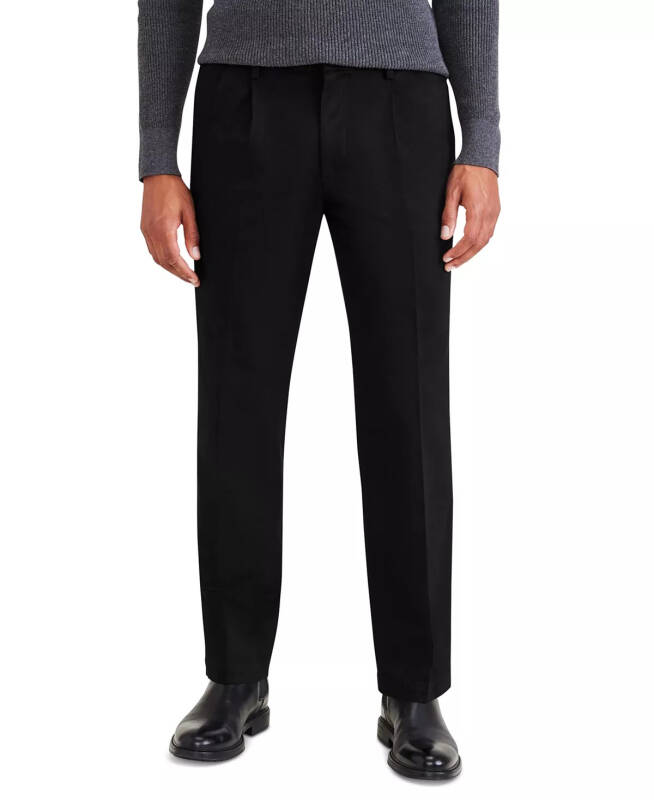 Men's Signature Classic Fit Pleated Iron Free Pants with Stain Defender-Beautiful Black - 2
