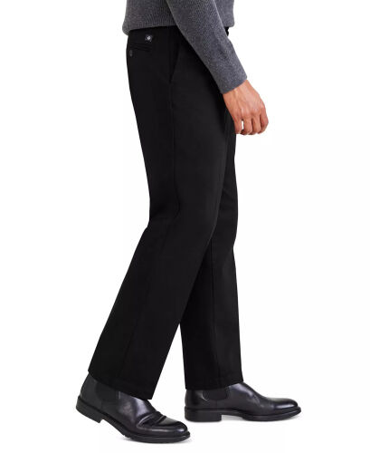 Men's Signature Classic Fit Pleated Iron Free Pants with Stain Defender-Beautiful Black - 4