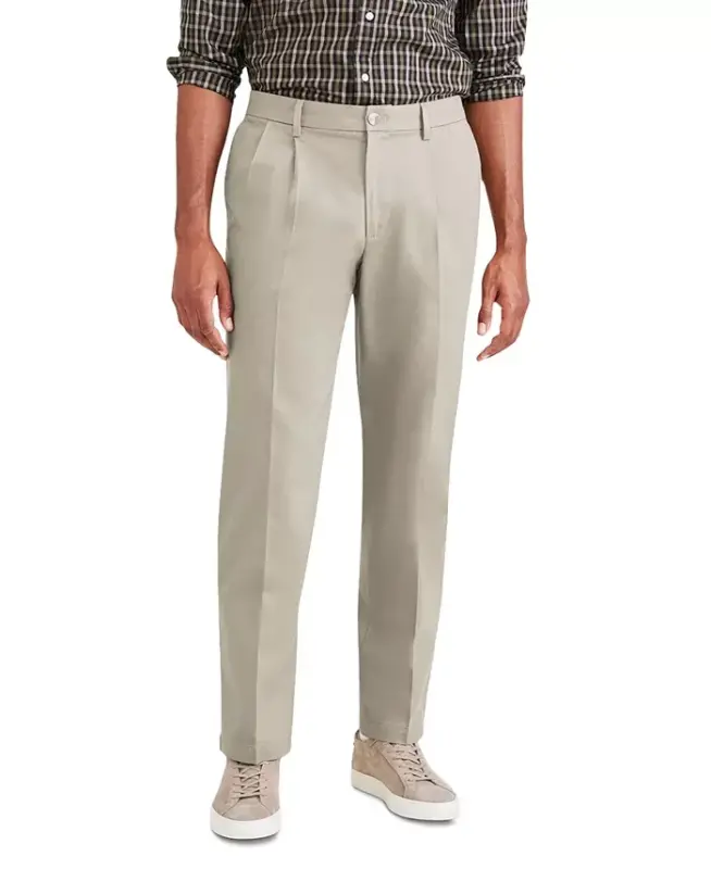 Men's Signature Classic Fit Pleated Iron Free Pants with Stain Defender-Cloud - 1