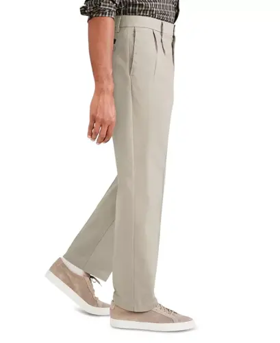Men's Signature Classic Fit Pleated Iron Free Pants with Stain Defender-Cloud - 3