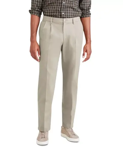 Men's Signature Classic Fit Pleated Iron Free Pants with Stain Defender-Cloud 
