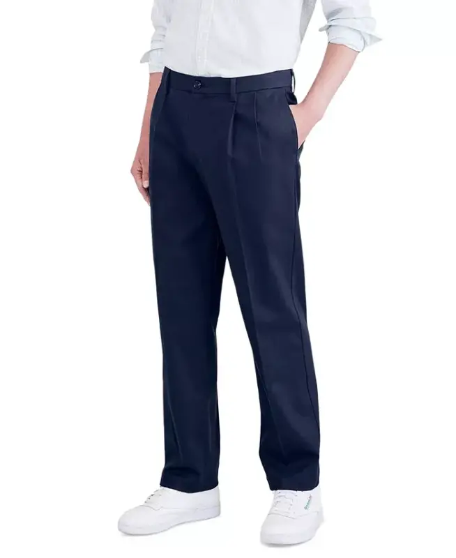 Men's Signature Classic Fit Pleated Iron Free Pants with Stain Defender-Navy Blazer - DOCKERS