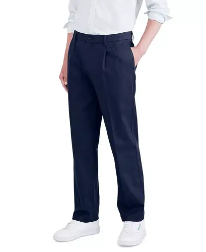 Men's Signature Classic Fit Pleated Iron Free Pants with Stain Defender-Navy Blazer 