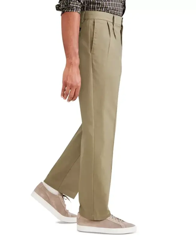 Men's Signature Classic Fit Pleated Iron Free Pants with Stain Defender-New British Khaki - 3