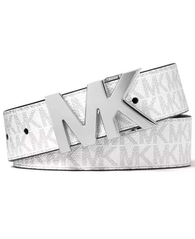 Men's Signature Reversible Logo Buckle Belt - White/Black - MICHAEL KORS