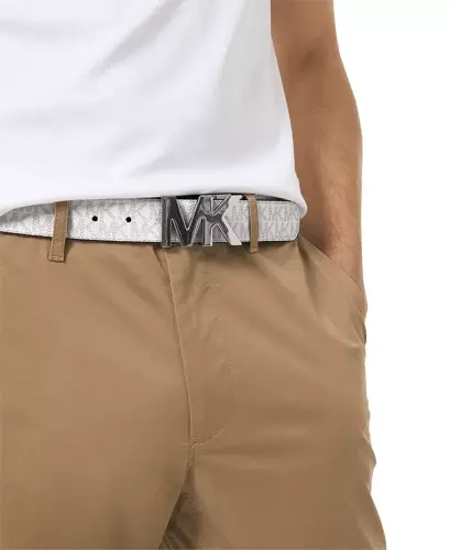 Men's Signature Reversible Logo Buckle Belt - White/Black - MICHAEL KORS (1)