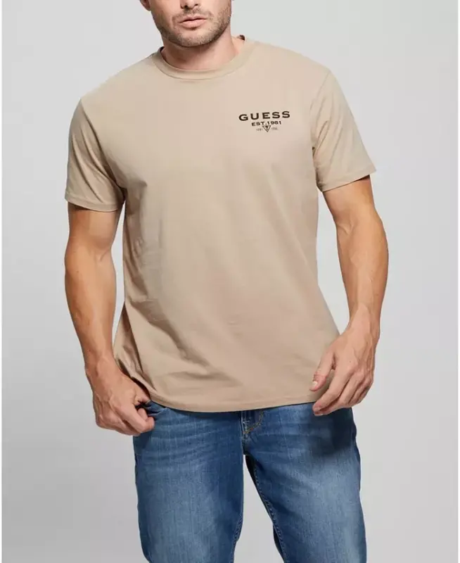 Men's Signature Short Sleeve T-shirt - Tan - GUESS
