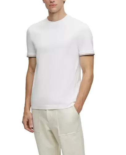 Men's Signature-Stripe Cuffs T-shirt - White - 1