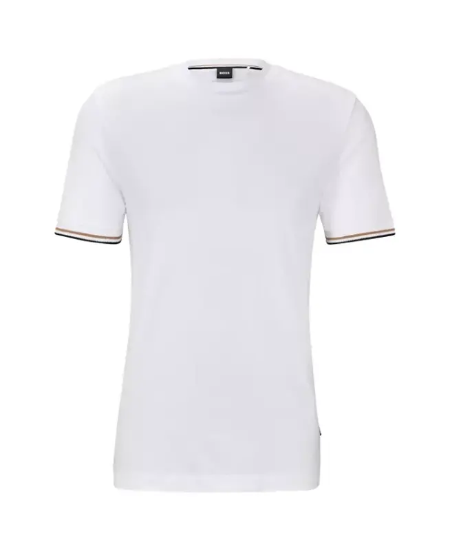 Men's Signature-Stripe Cuffs T-shirt - White - 4