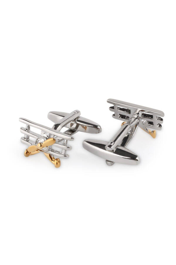 Men's Silver Airplane Steel Cufflinks Cn99 - 1