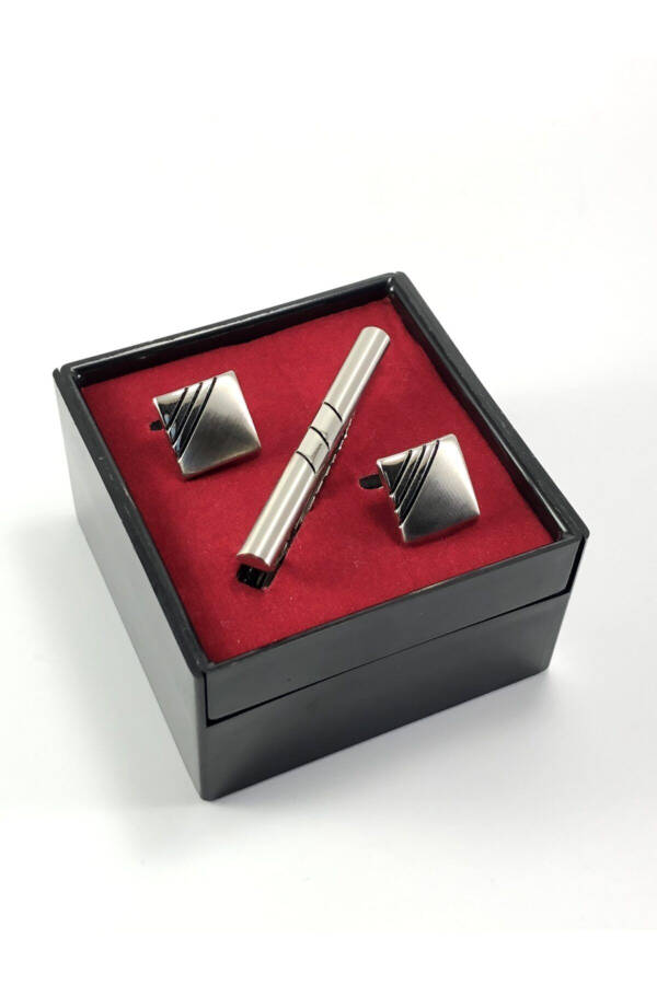 Men's Silver Boxed Special Cufflinks and Tie Clip Set - 1