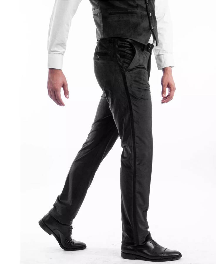 Men's Skinny Modern Fit Velvet Tuxedo Dress Pants Black - 2