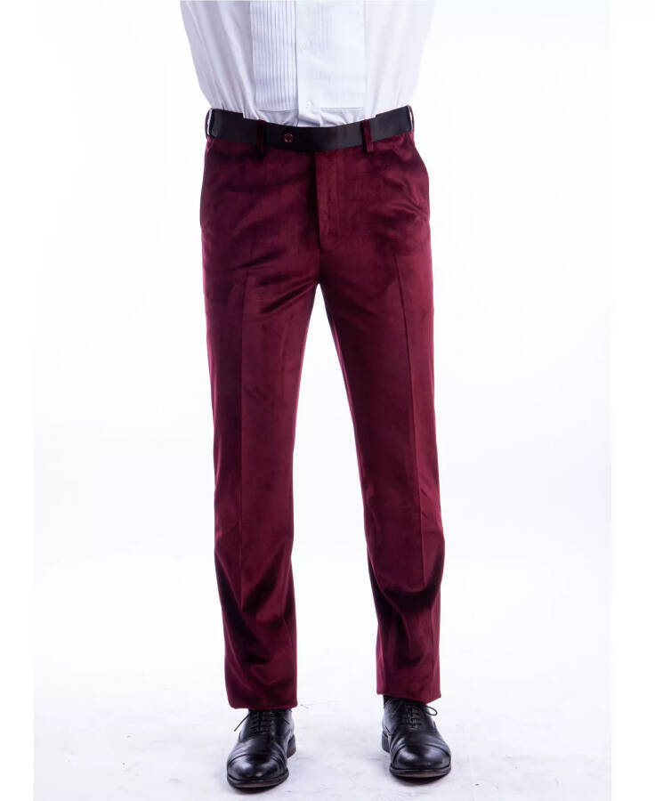 Men's Skinny Modern Fit Velvet Tuxedo Dress Pants Burgundy - 1